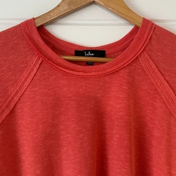 Lulu’s Cute Charisma Coral Pink Short Sleeve Slub Cropped Oversized Slouchy Tee - Picture 5 of 12